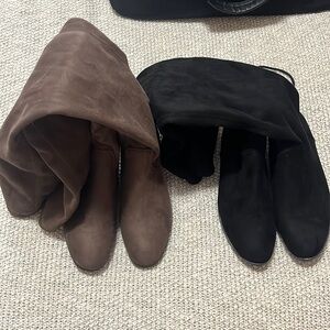 Set of 2 over knee booths black and grey/brown faux suede